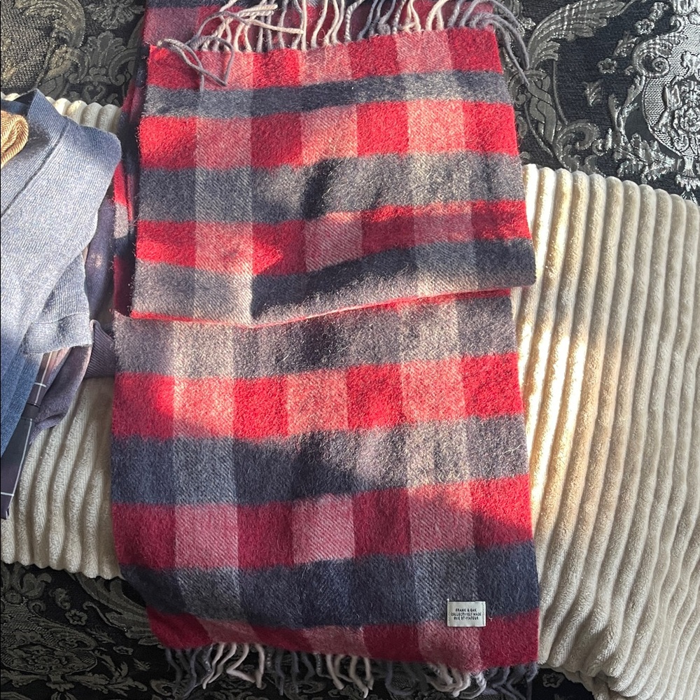 Frank & Oak Red and Gray Plaid Wool Scarf